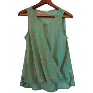 Interi Green and Orange Heart Print Crossover Sleeveless Top
